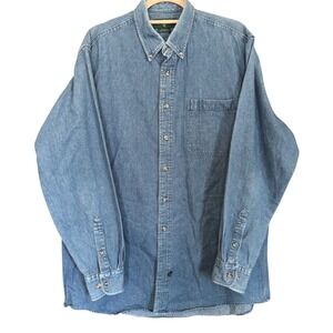 VTG Hunt Club Mens Denim Button Down Shirt Large Tall LT Blue Cotton Long Sleeve